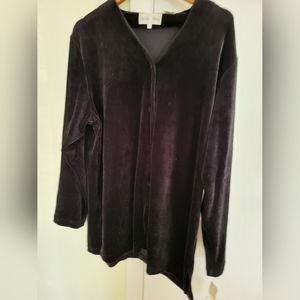 NWT Baxter Wells Black Velour Long Sleeve Tunic Top Sz L